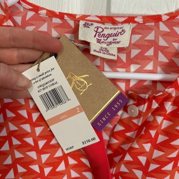 Original Penguin NWT Coral Geometric Pattern Shift Long Sleeves Dress Size 2 - Picture 9 of 11